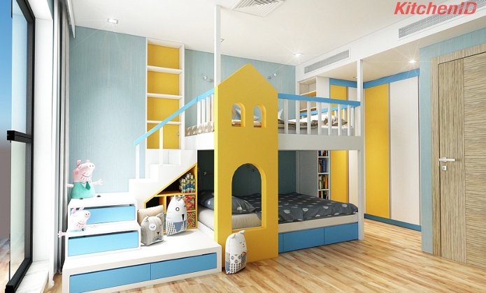 Phòng ngủ cho trẻ màu vàng xanh dương